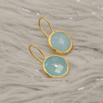 Aqua Chalcedony Earrings: Gold, Dangle Drop, Sterling Silver, Round Blue Gemstone Jewelry, 3 of 6