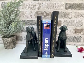 Set Of Two Bronzed Dog Bookends – Labrador And Spaniel, 2 of 12