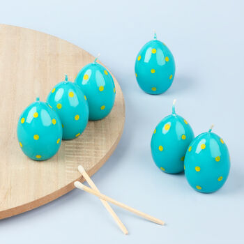 G Decor Set Of Six Easter Egg Candles Blue, 3 of 6