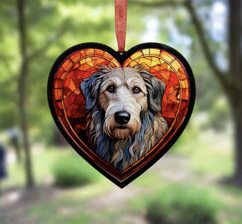 Irish Wolfhound Stained Glass Effect Heart Suncatcher, 5 of 5