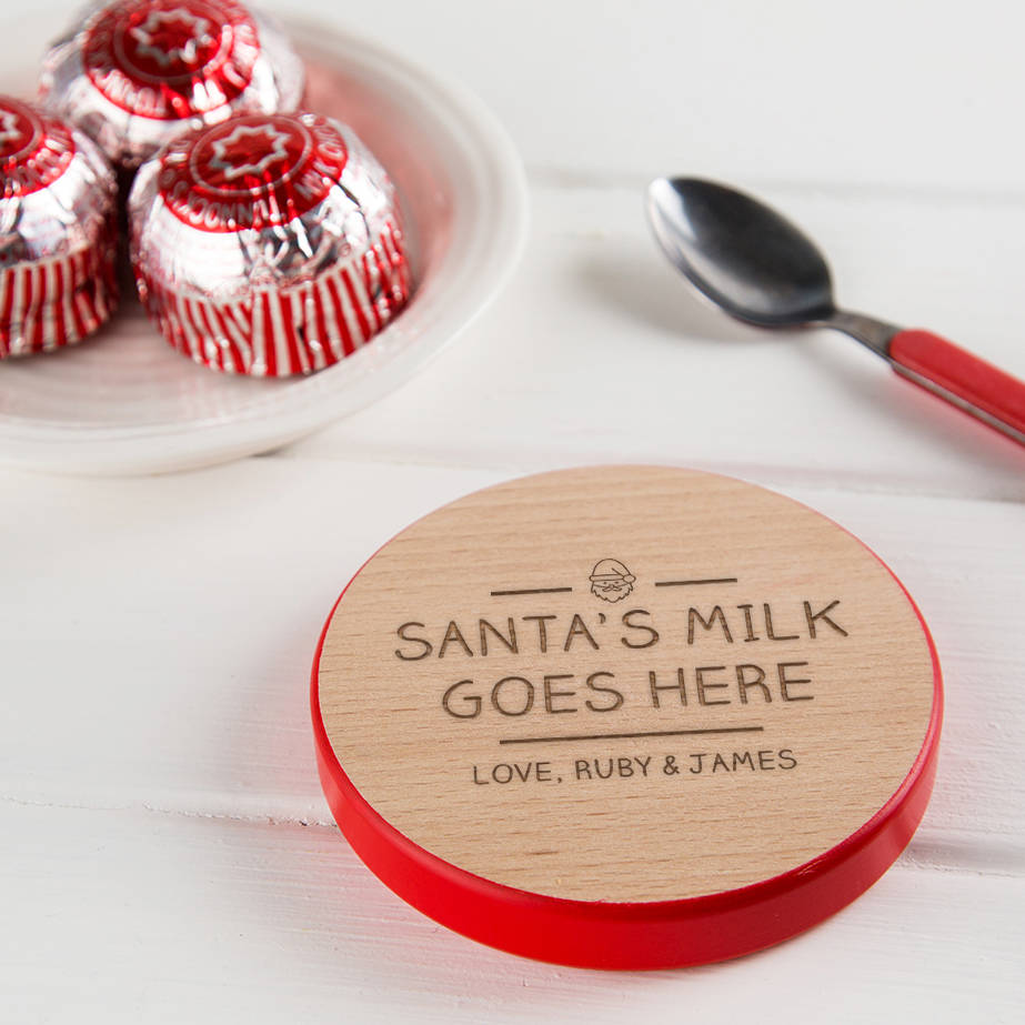 Personalised 'Santas Milk' Wooden Christmas Coaster, 1 of 6