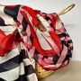 Poppy And Stripe Printed Scarf In Navy Blue, thumbnail 2 of 3