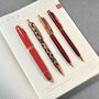 Red And Burgundy Rose Gold Four Piece Pen Gift Set, thumbnail 8 of 9