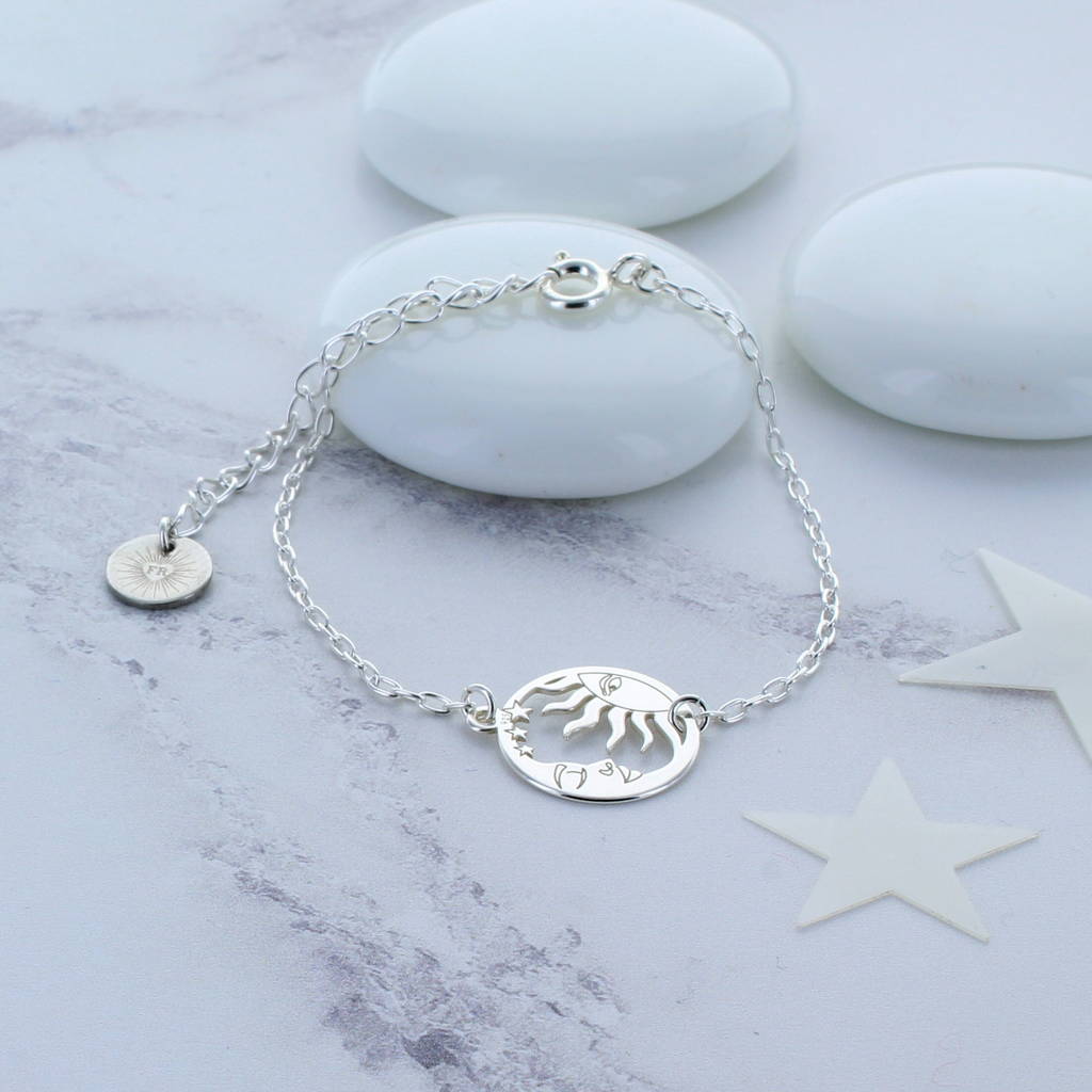 White crystal 925 sterling silver star and moon design bracelet - Shop  happy sheep jewelry Bracelets - Pinkoi