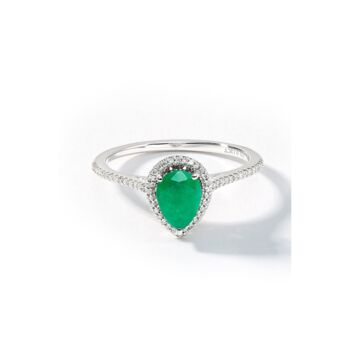 White Gold Pear Emerald And Diamond Halo Ring, 5 of 6