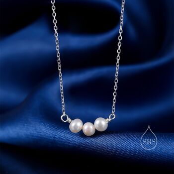 Genuine Pearl Trio Choker Necklace In Sterling Silver, 3 of 9