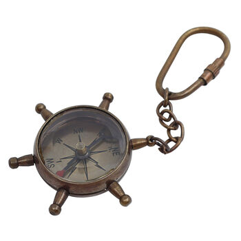 Bronze Ship Wheel Compass Keyring, 3 of 9