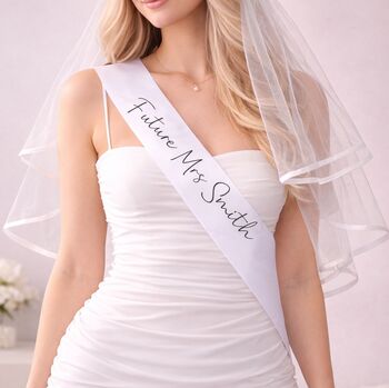 Personalised Bride Mrs Veil And Sash Set, 2 of 3
