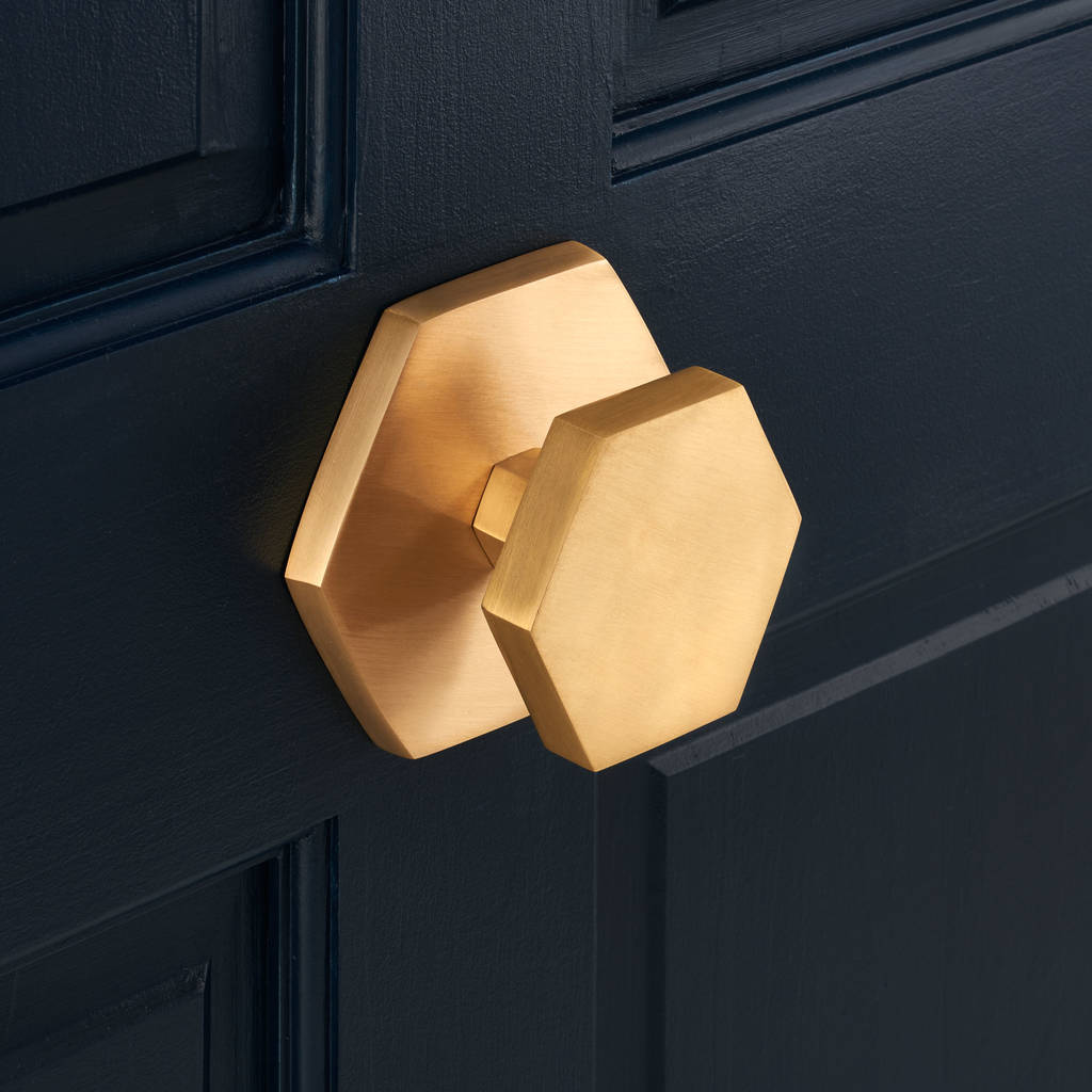 Luxury Solid Brass Gold Hexagonal Centre Door Knob, 1 of 2