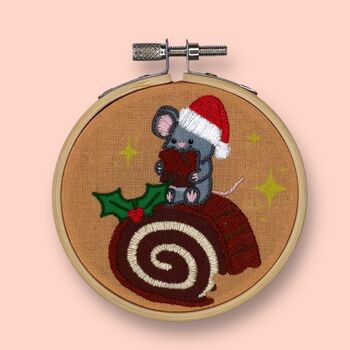 Christmas Mouse On A Yule Log Embroidery Kit Bauble, 2 of 6