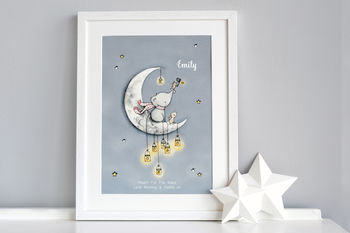 Personalised Catching Stars On The Moon Childrens Print, 3 of 8