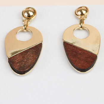 Gold Plated Imitation Wood Drop Earrings, 2 of 8