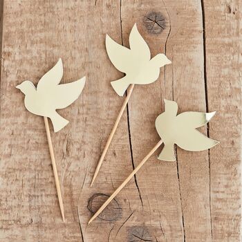 Six Gold Dove Cake Toppers, 3 of 3