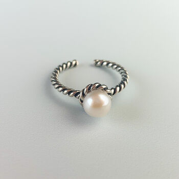Sterling Silver Pearl Adjustable Ring, 3 of 5