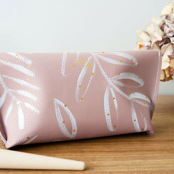 Personalised Botanical Recycled Leather Make Up Bag, 2 of 10