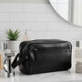 Black Genuine Leather Wash Bag, Toiletry Bag, thumbnail 1 of 2