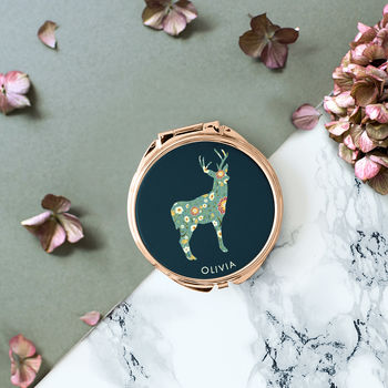 Personalised Deer Silhouette Rose Gold Compact Mirror, 2 of 9
