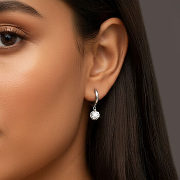 Gold Or Silver Women's Dainty Huggie Hoop Earrings With Round Stone Charm, 6 of 6