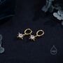 Sterling Silver Moonstone Northstar Starburst Huggie Hoop Earrings, thumbnail 4 of 11