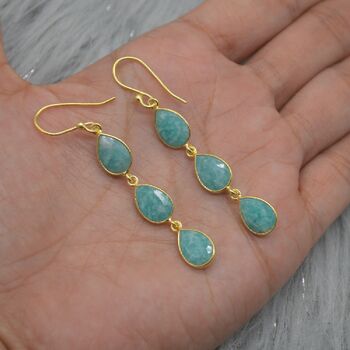 Amazonite Gold Plated Sterling Silver Drop Earrings, 7 of 7