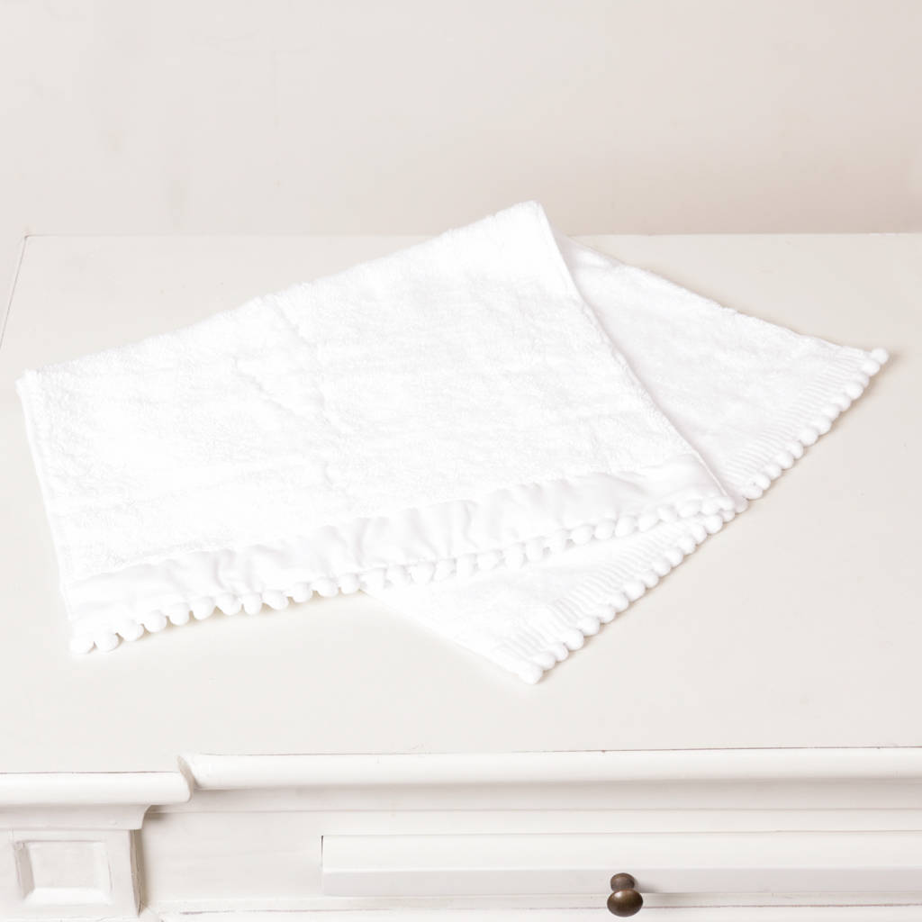 Luxurious Cotton White Hand Towel With Bobble Edging By Dibor ...