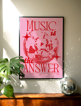 Music Is The Answer Print | Disco Ball | House Music | Music Poster | Wall Art | Groovy | Bold | Typographic | Dj | Wall Decor |, 2 of 9