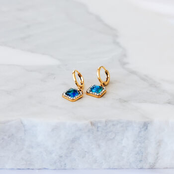 Square Opal Diamante 24k Gold Plated Huggies Earrings, 7 of 7