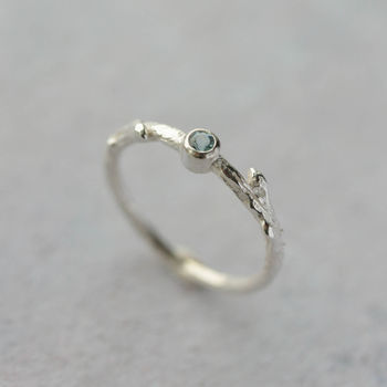 Oak Twig Silver Aquamarine Ring, 3 of 8