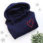 Cowl Neck Hooded Sweatshirt In Navy With Red Heart, thumbnail 1 of 2