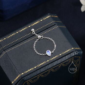 Sterling Silver Droplet Moonstone Soft Ring, 6 of 10