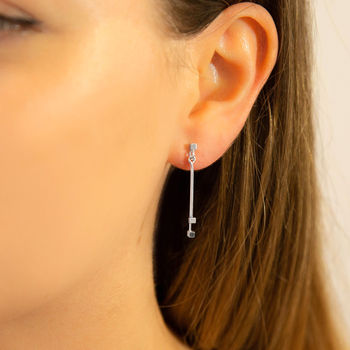 Sterling Silver Delicate Cube And Bar Stud Earrings, 3 of 4
