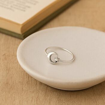 Sterling Silver Adjustable Moon And Star Open Ring, 3 of 8