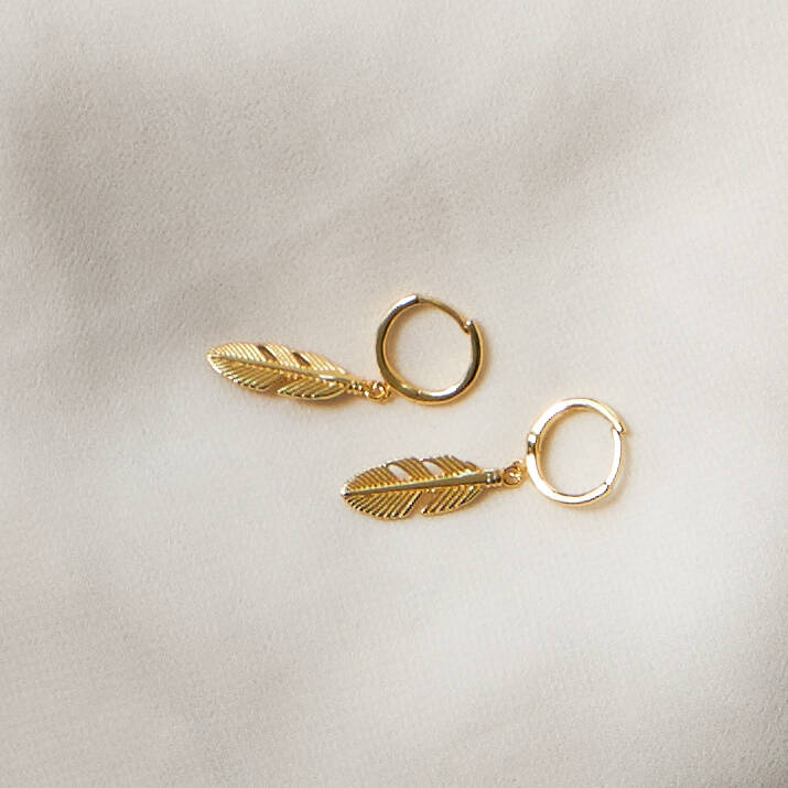 Feather Sleeper Earrings Gold Plated, 1 of 3