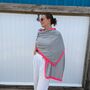 Grey Neon Pink Accent 100% Cashmere Travel Wrap Shawl Gift Boxed, thumbnail 1 of 5