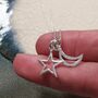 Moon And Star Outline Silver Necklace, thumbnail 3 of 4