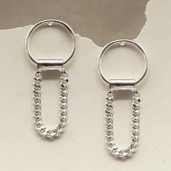 Sterling Silver Hanging Chain And Ring Studs, 3 of 6