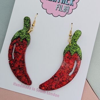 Red Chilli Pepper Glitter Earrings, 4 of 5