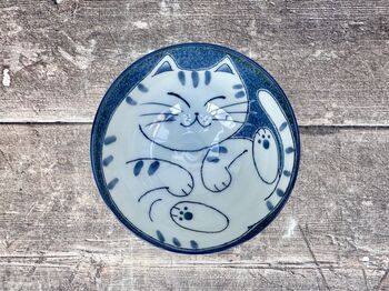 Blue And White Cat Patterned Small Japanese Bowl, 11.5cm, 3 of 3