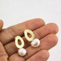 Brushed Circle And Large Pearl Stud Earrings, thumbnail 4 of 8