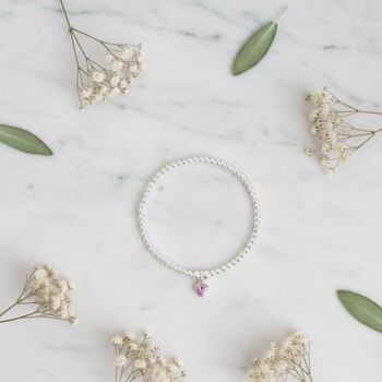 Sterling Silver October Tourmaline Heart Birthstone Bracelet, 6 of 9