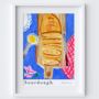 Sourdough Bread And Butter Table Scene Art Print Watercolour Pastel Poster, thumbnail 3 of 7