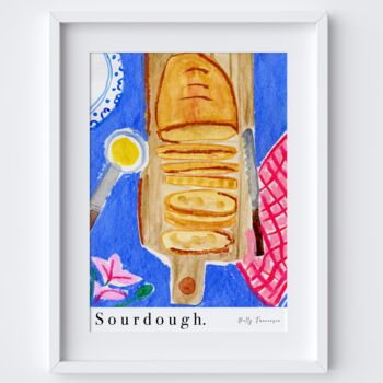 Sourdough Bread And Butter Table Scene Art Print Watercolour Pastel Poster, 3 of 7