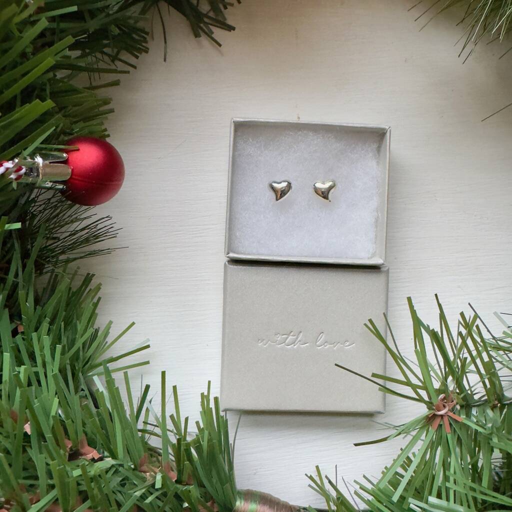 Unusual Sterling Silver Heart Stud Earrings, 1 of 5
