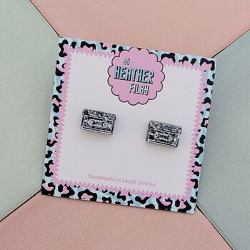 Retro Cassette Glitter Resin Stud Earrings, 3 of 4