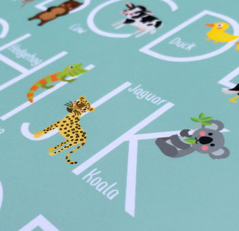 Personalised Children's Animal Alphabet Print, 7 of 9