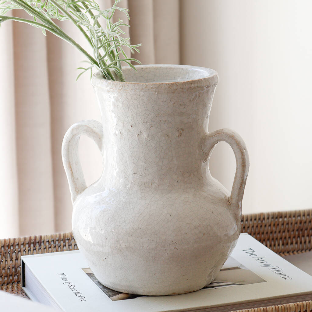 Crackled Glazed Ceramic Vase With Handles, 1 of 1