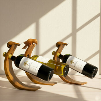 Rabbit And Squirrel Balancing Wooden Wine Bottle Holder, 2 of 12