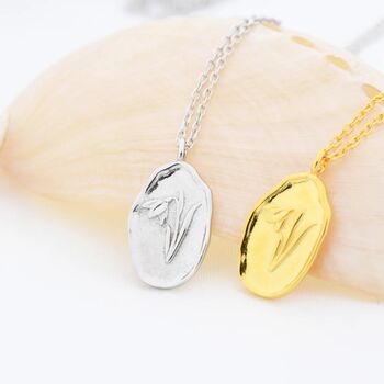 Snowdrop Flower Oval Necklace In Sterling Silver, 3 of 11