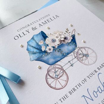 New Baby Boy Card Vintage Baby Carriage Design, 4 of 5