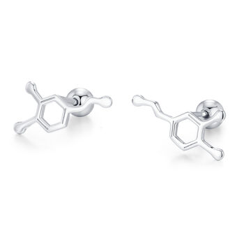 Sterling Silver Serotonin Molecule 18 G Screw Back Stud Earrings, 6 of 12
